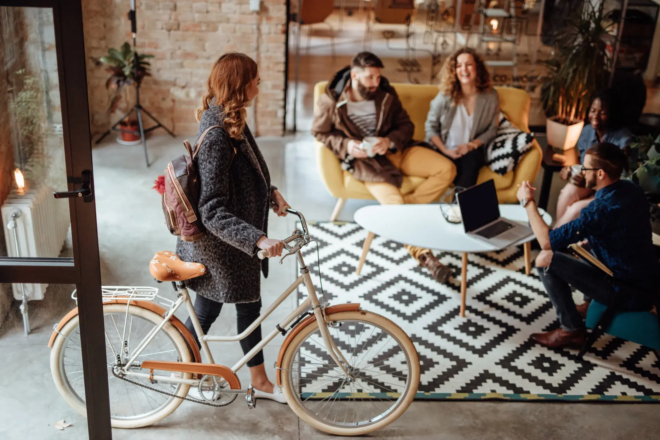 Woman entering co-working space