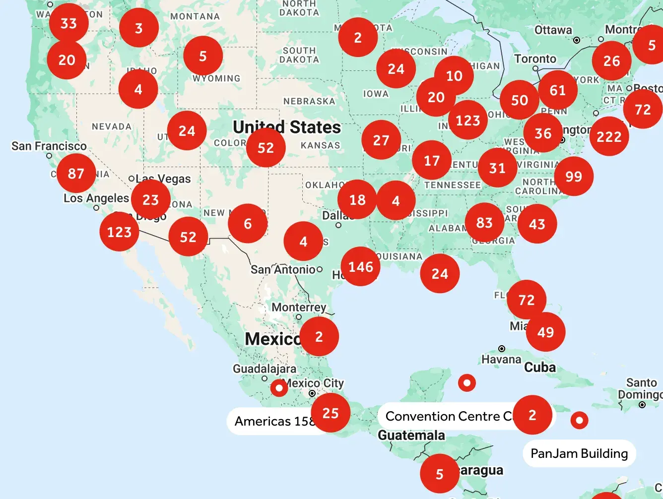 US Map of Regus Workspace Locations