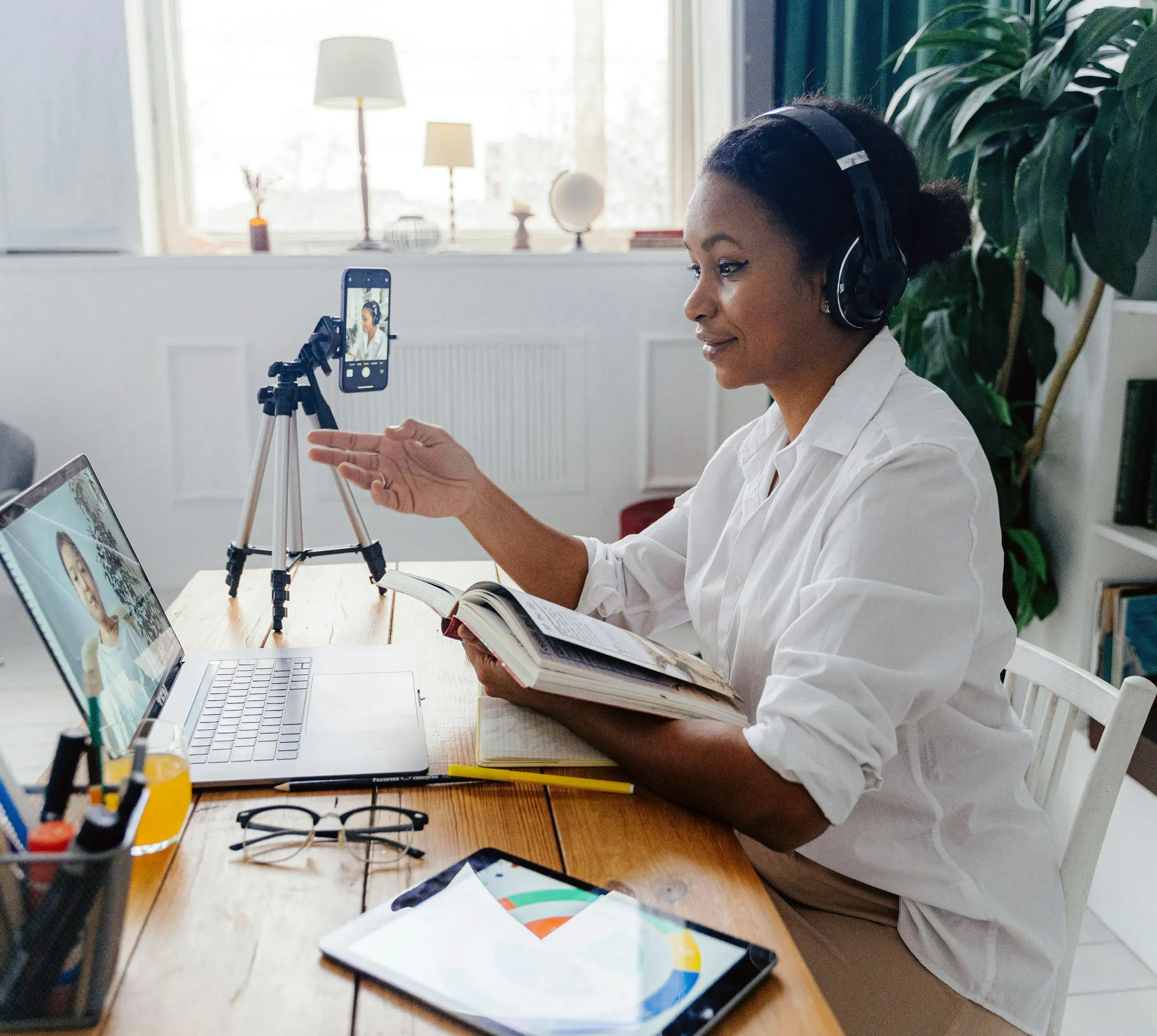 Woman working from home office