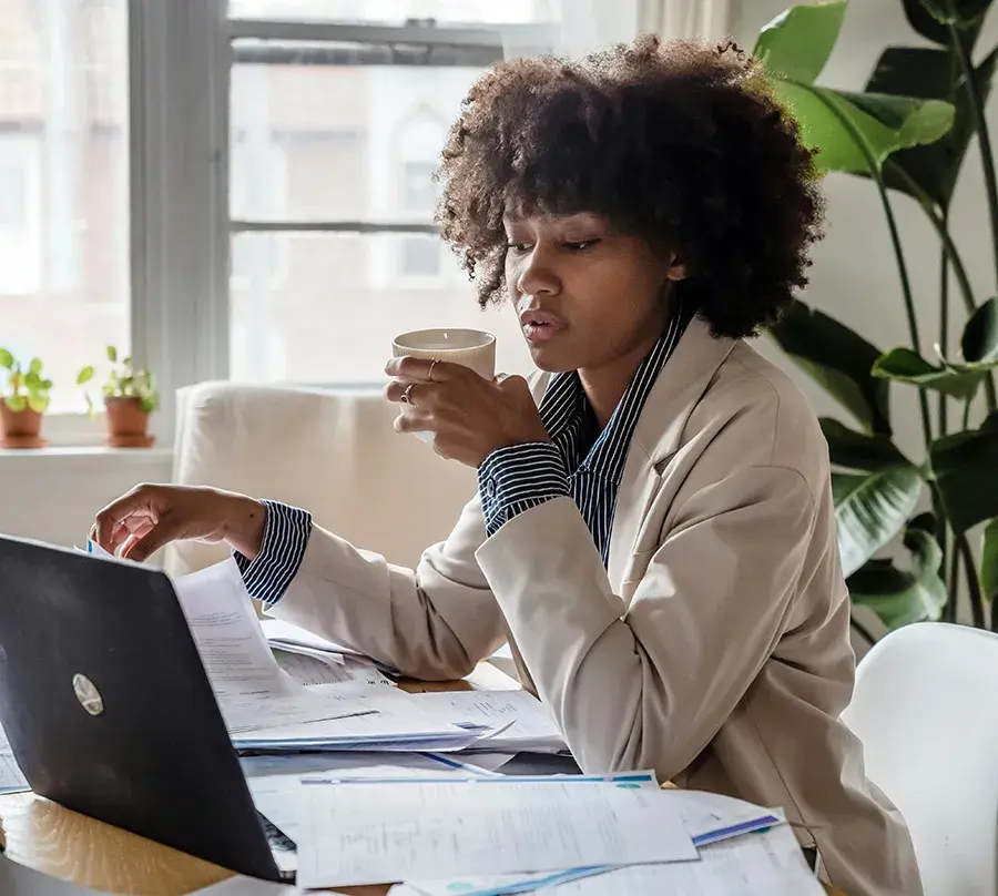 Woman working from home office