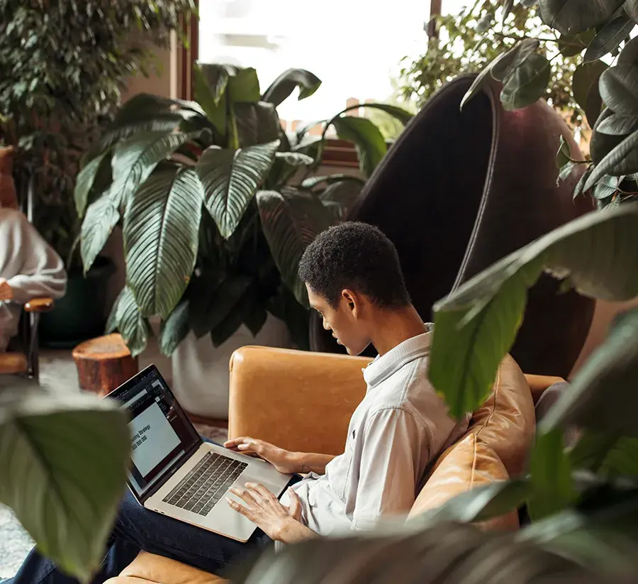 Man working with plants around